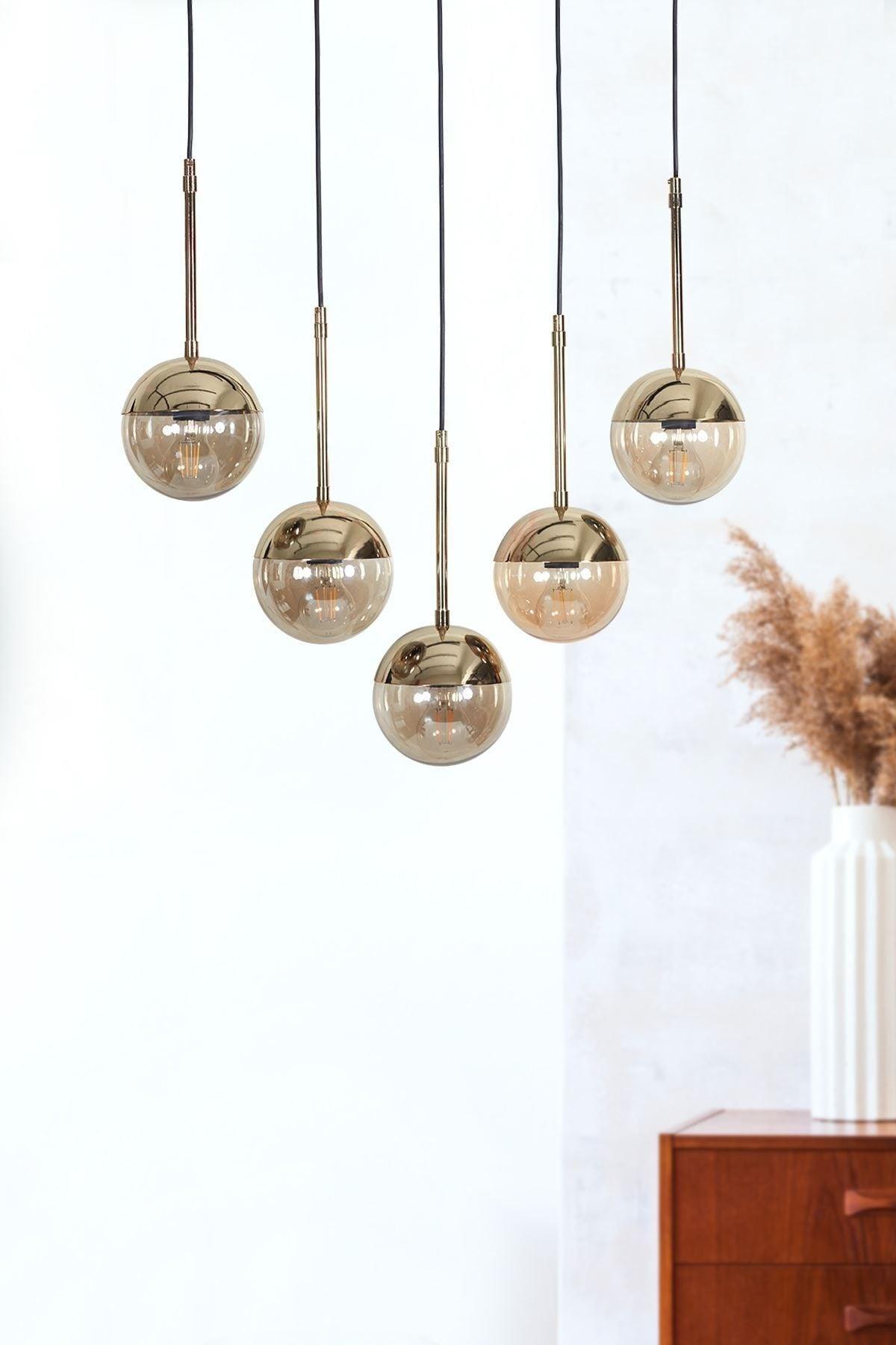 Roza 5 Li Gold-black Metal Body Honey Color Glass Design Luxury Pendant Lamp Chandelier - Swordslife