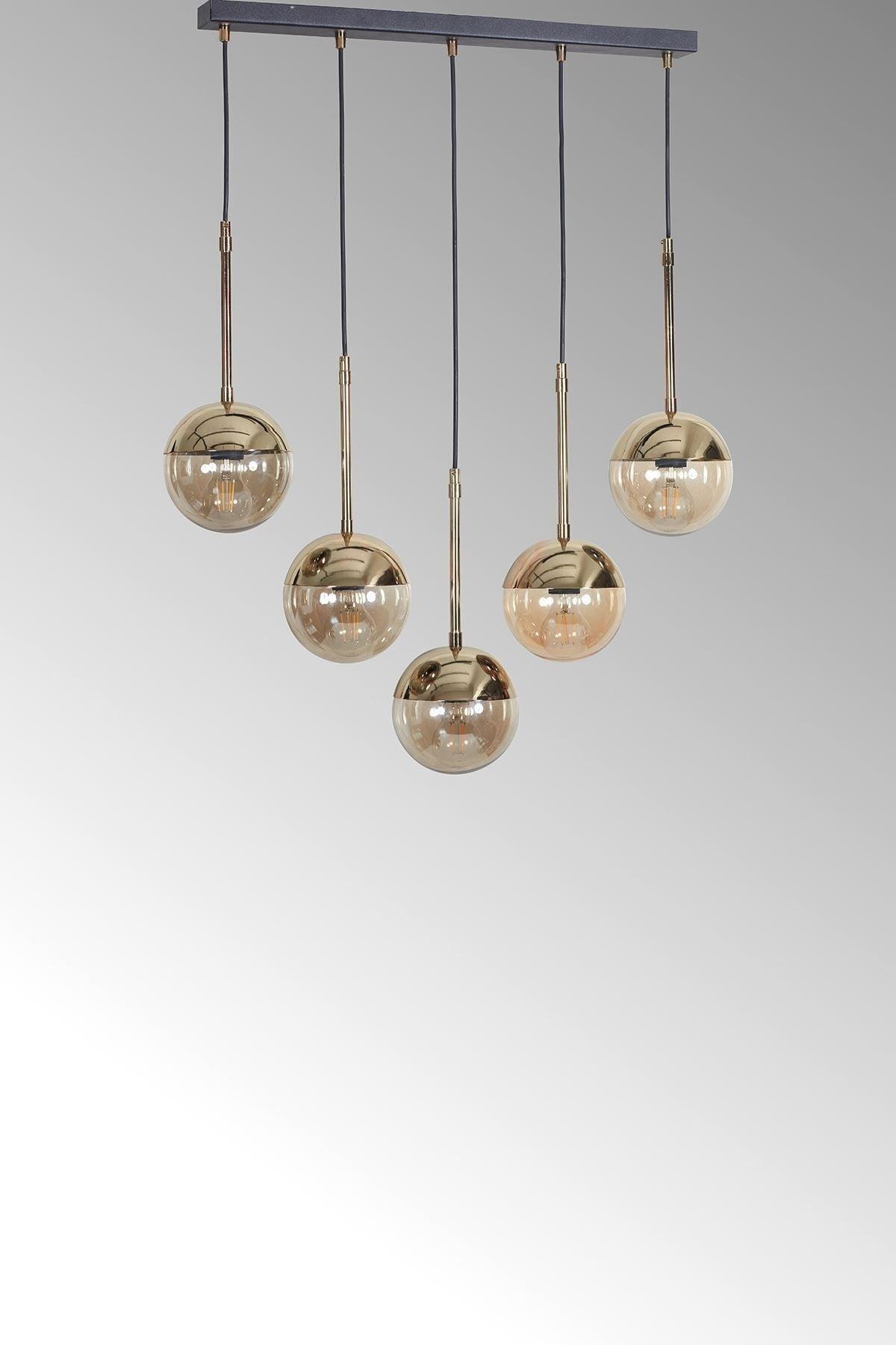 Roza 5 Li Gold-black Metal Body Honey Color Glass Design Luxury Pendant Lamp Chandelier - Swordslife