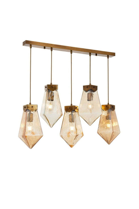 Shah 5 Honey Color Glass Tumbled Sequenced Pendant Lamp Chandelier - Swordslife