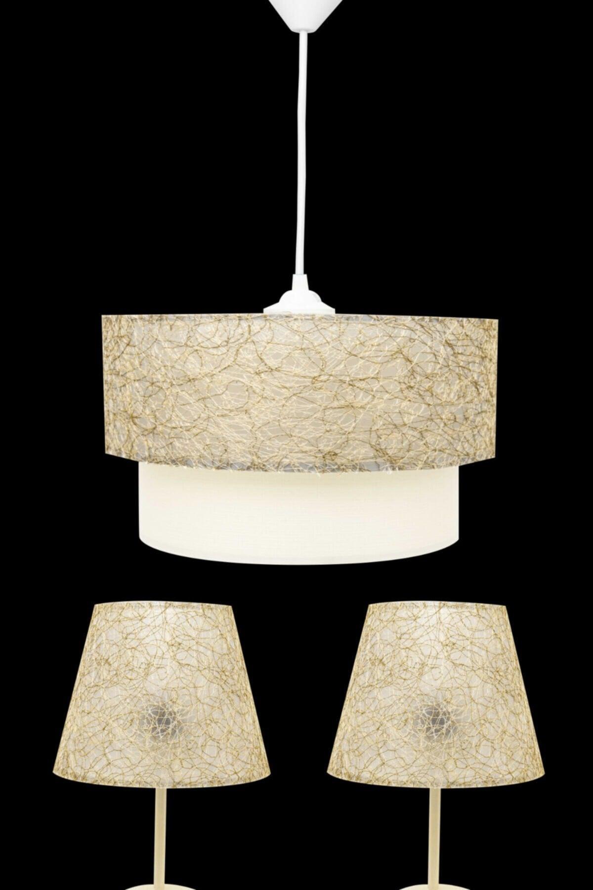 Salmon Gold String Bedroom Lampshade And Chandelier Set - Swordslife