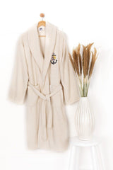 Salyaka Embroidered Bathrobe 100% Cotton Light Cream - Swordslife