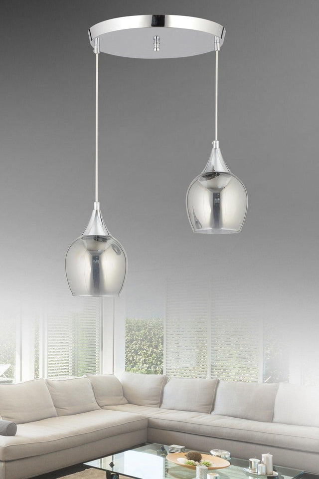 Sante 2-Set Chrome Smoked Glass Modern Pendant Lamp Chandelier - Swordslife