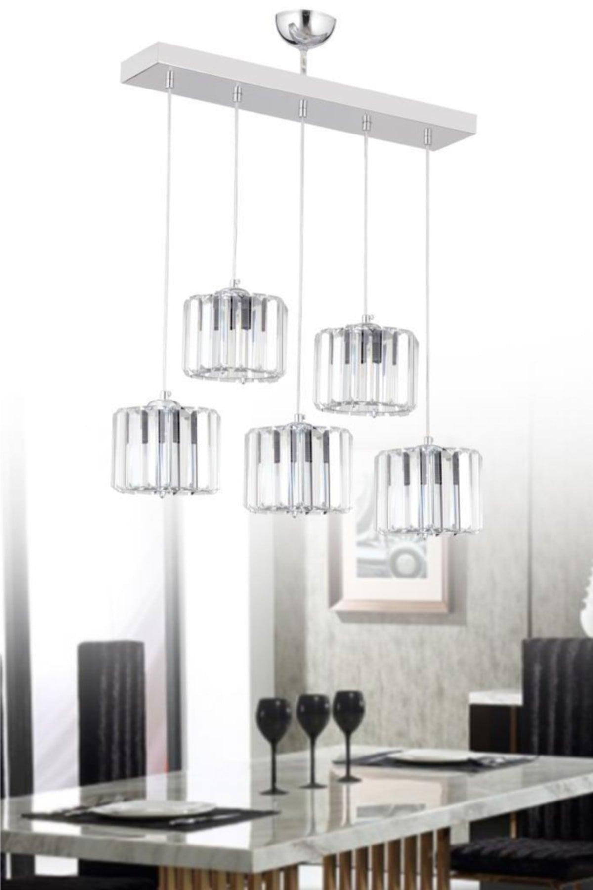 Sardunya 5 Piece Silver Y-10 Crystal Stone Chandelier - Swordslife