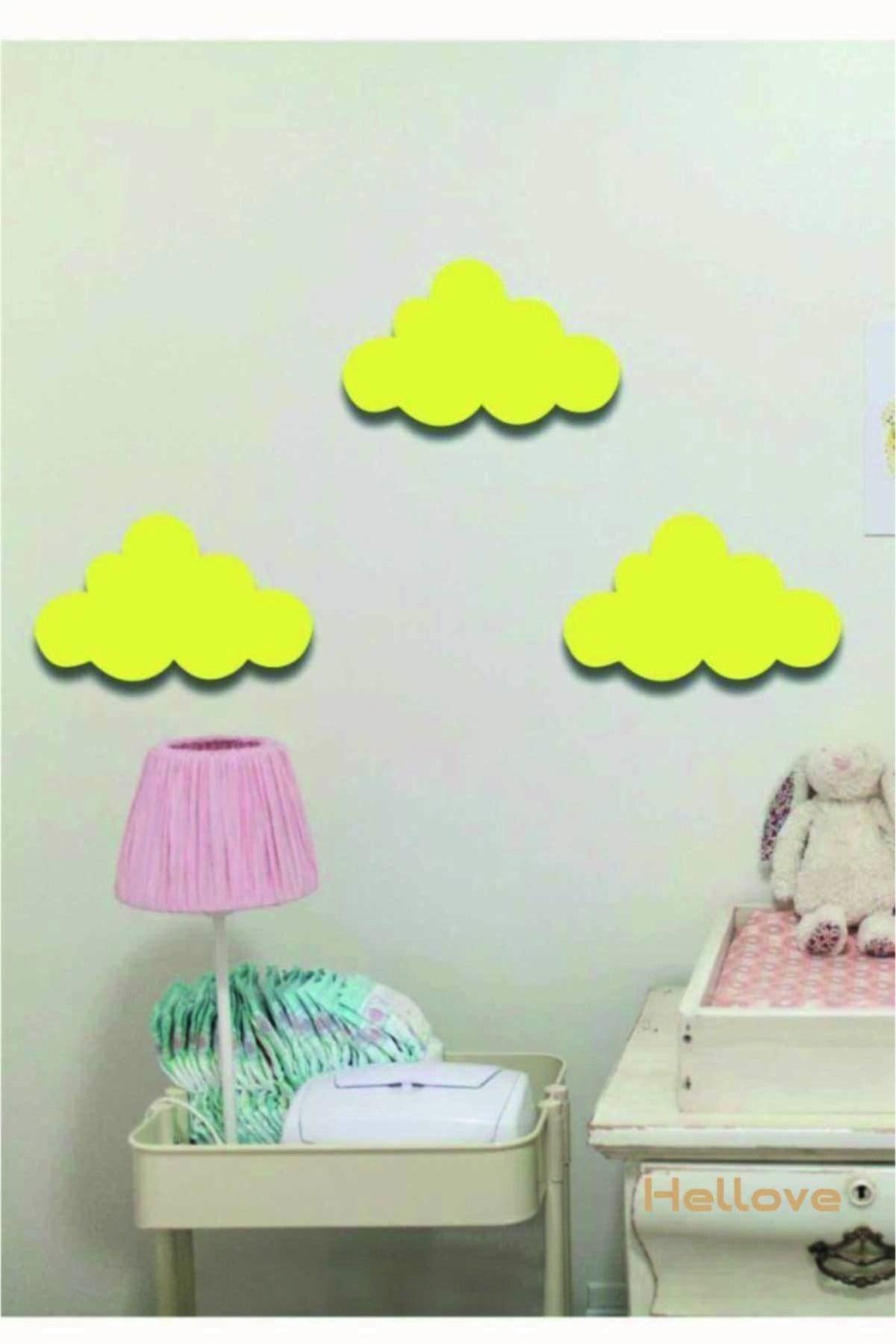 Yellow Cloud 3 Piece Set Wooden Wall Decor Kids Room Ornament. - Swordslife