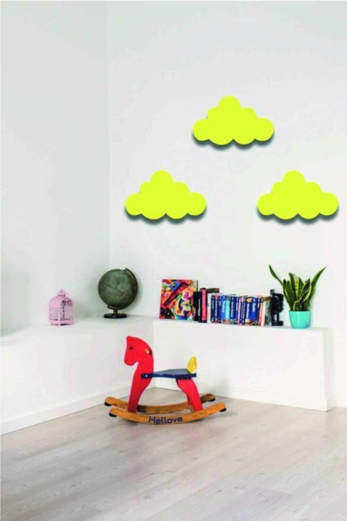 Yellow Cloud 3 Piece Set Wooden Wall Decor Kids Room Ornament. - Swordslife