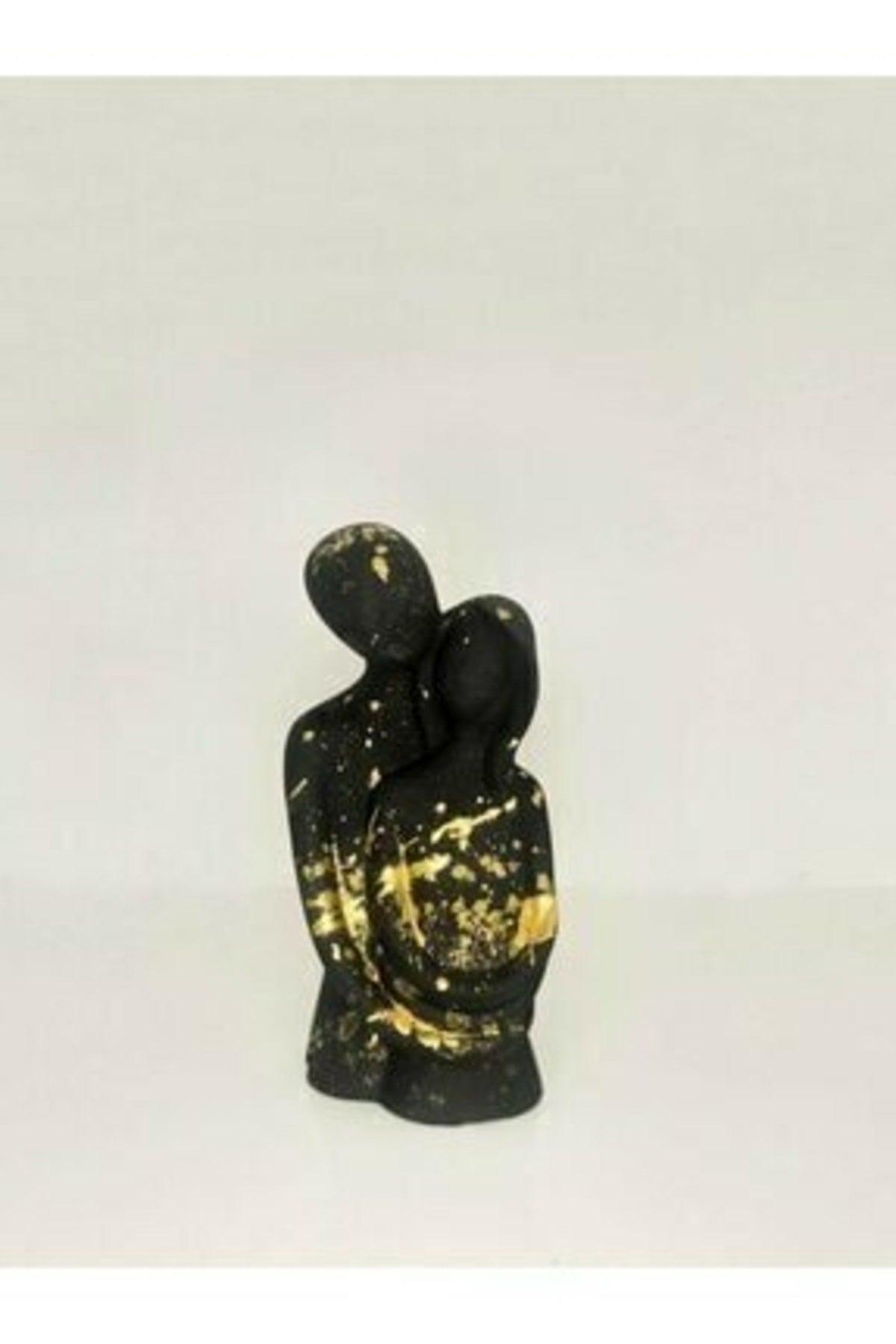 Hugging Couple Black Gold Detail Sculpture / Bust / Trinket - Swordslife
