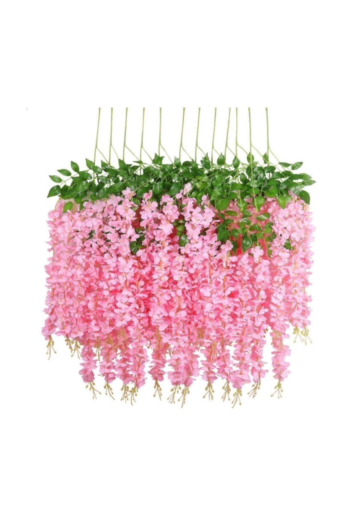 Suspended Artificial Flower Acacia Pink 80 Cm 12 Vineyards With 3 Dangling Branches - Swordslife