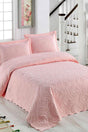 Sarmaşık Double Solid Color Bedspread Set - Powder - Swordslife