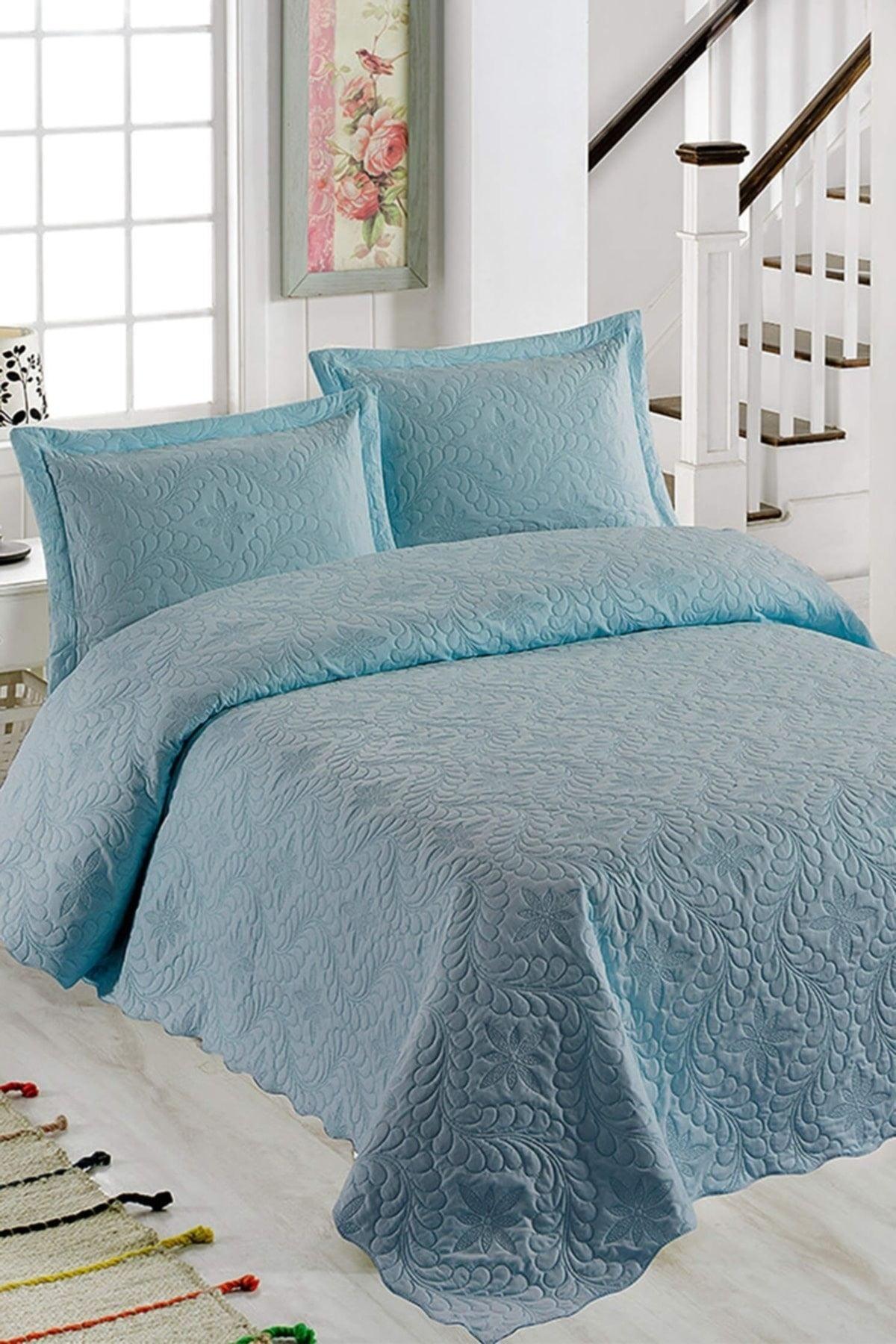 Sarmaşık Double Solid Color Bedspread - Turquoise - Swordslife
