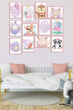 Scandinavian Animal Wooden Wall Art Set with 12 Pieces