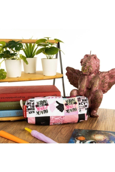 Black Pink Pattern Pen Holder