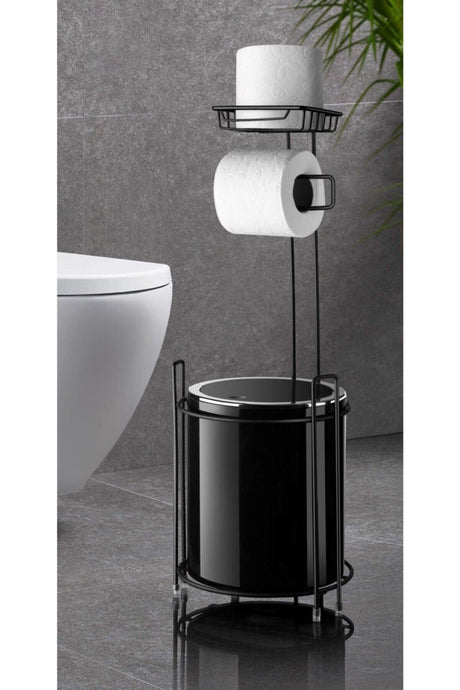 Black Backed Wc Paper Holder And Black Trash Bin