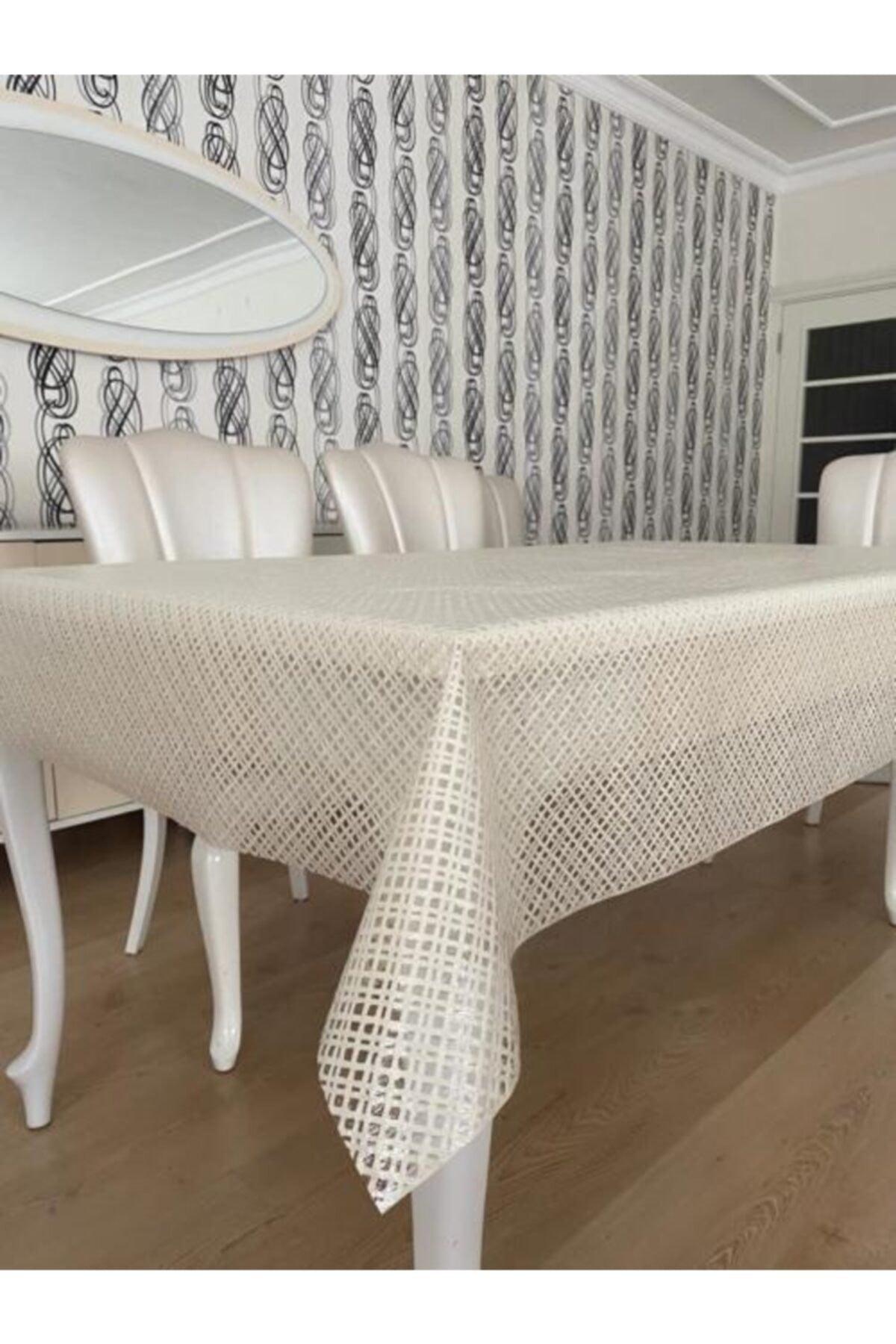 Transparent Coated Cross Knitted Straw Pattern Pvc Oilcloth Table Cloth Cream / Size: 120 Cm X 180 Cm - Swordslife