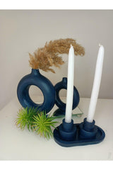 Set Dark Blue 2 Liter Bohemian Vase 2 Piece Candle Holder 1 Piece Candle Holder Plate - Swordslife