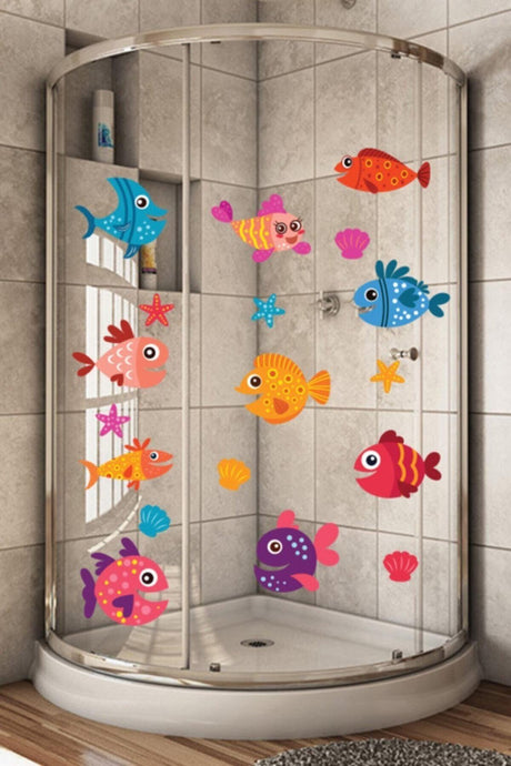 Cute Fishes 18 Pieces Shower Cabin Bathtub Bathroom Sticker - Swordslife