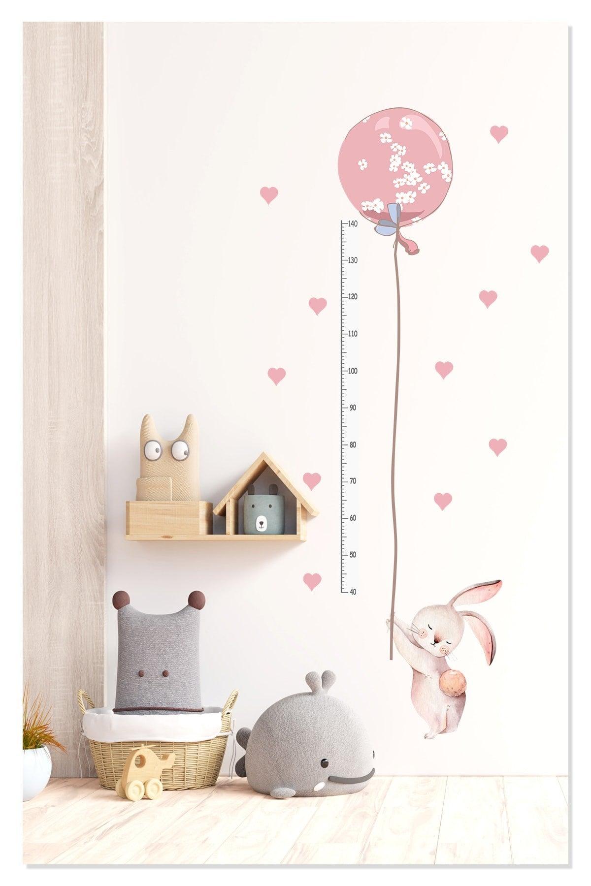 Cute Balloon Pink Rabbit Height Meter Decorative Kids Room Wall Sticker Mural Ornament - Swordslife