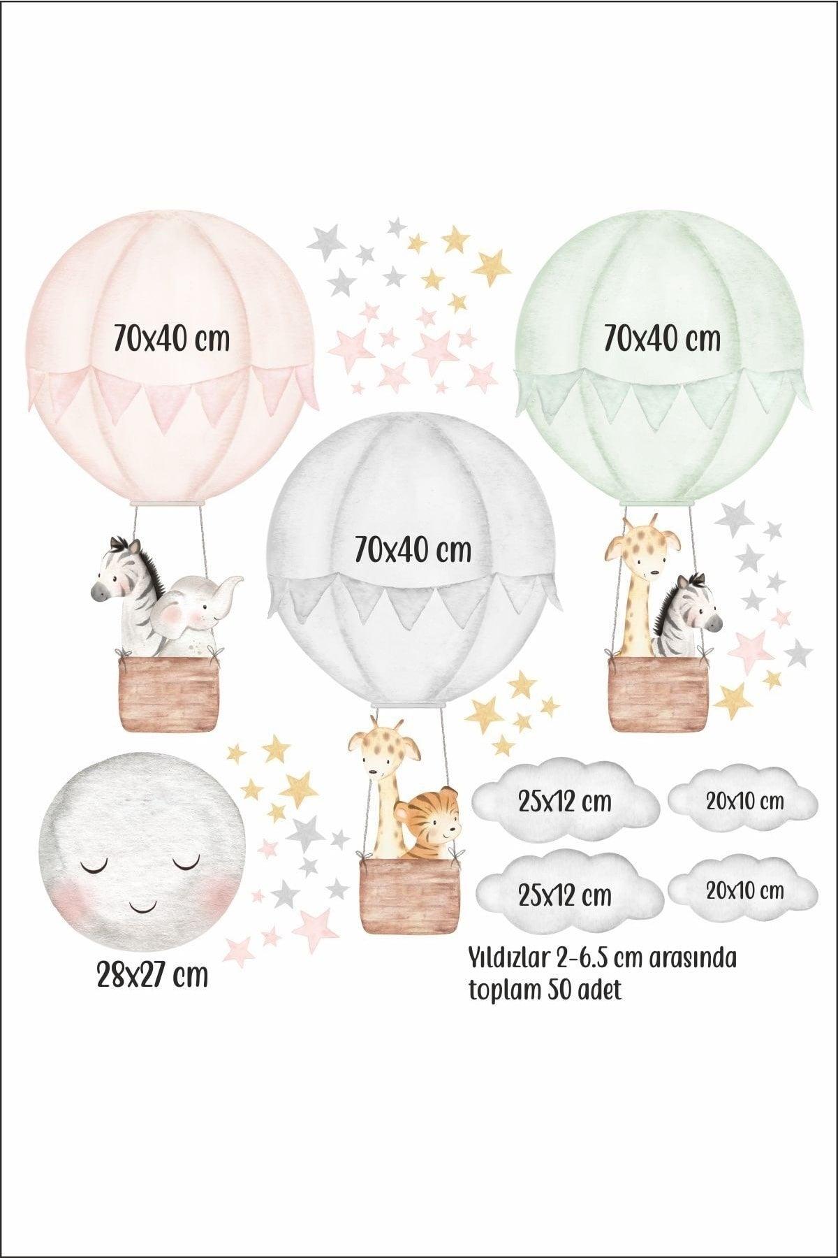 Cute Animal Pink Gray Mint Flying Balloons Kids Room Wall Sticker Set - Swordslife