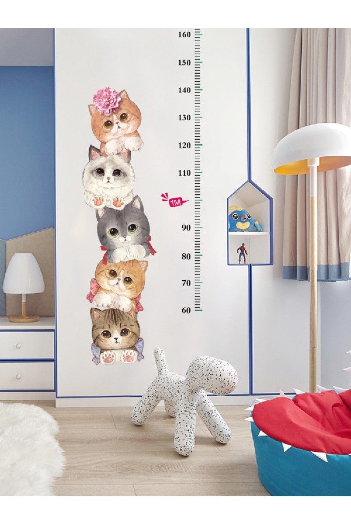 Cute Cats Height Measuring Ruler Sticker Kids Room Wall Sticker - Swordslife