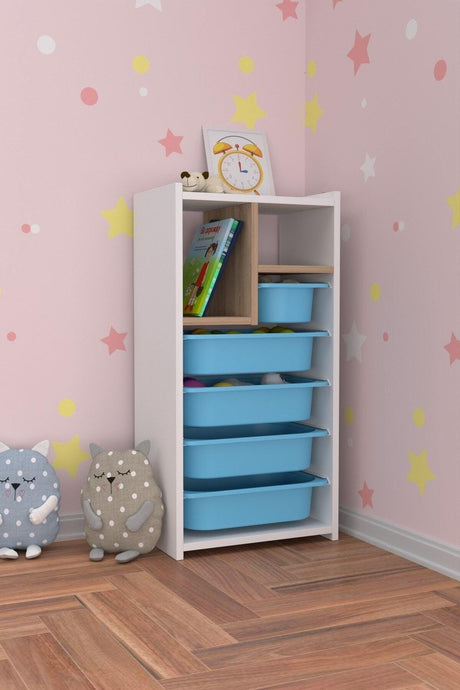 Multi-Purpose Toy and Kitchen Cabinet with Shelves and Bookshelf-blue - Swordslife