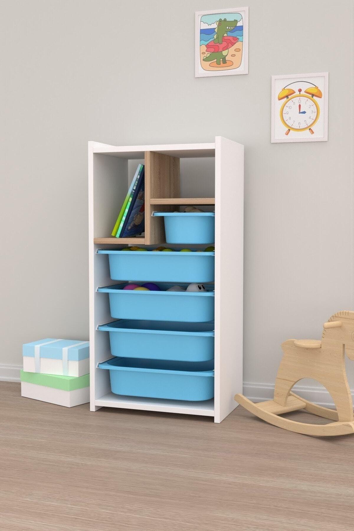 Multi-Purpose Toy and Kitchen Cabinet with Shelves and Bookshelf-blue - Swordslife