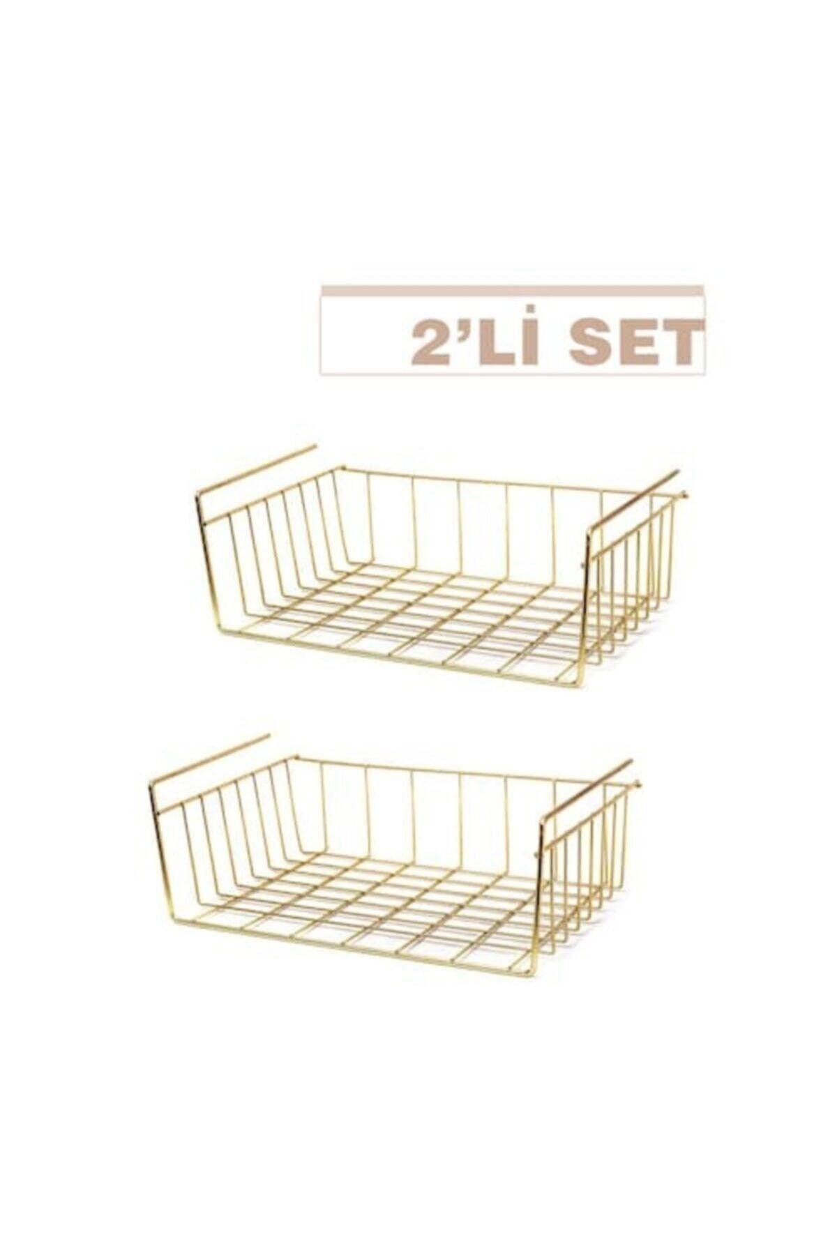 Under Shelf Hanger Kangaroo Shelf Basket Gold Metal Set of 2 - Swordslife