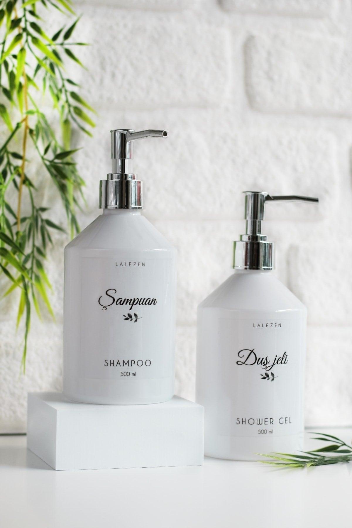 Silver Chrome Lid Shampoo And Shower Gel Labeled White Bottle 500 Ml - Swordslife