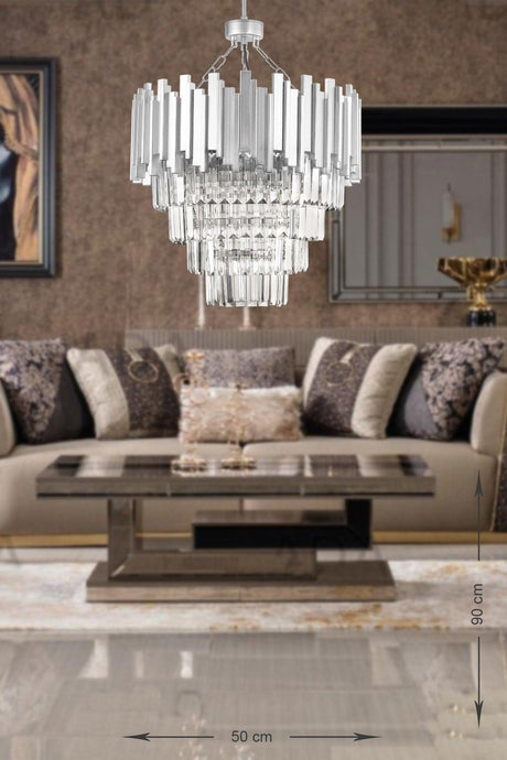 Sima 50 Cm Crystal Glass Stone Luxury Chandelier - (Silver Gilding) - Swordslife