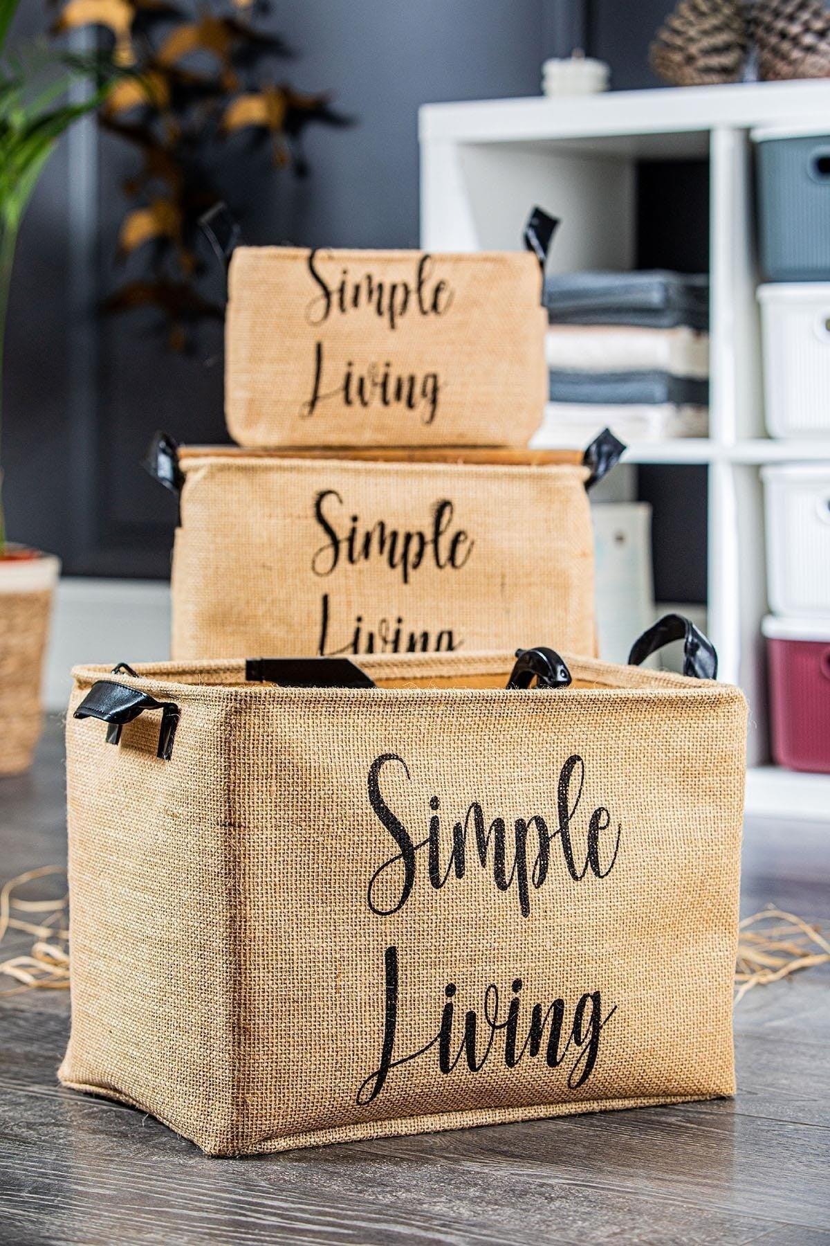 Simple Living Midi Mini Maxi Jute Rectangular Basket Set of 3 - Swordslife