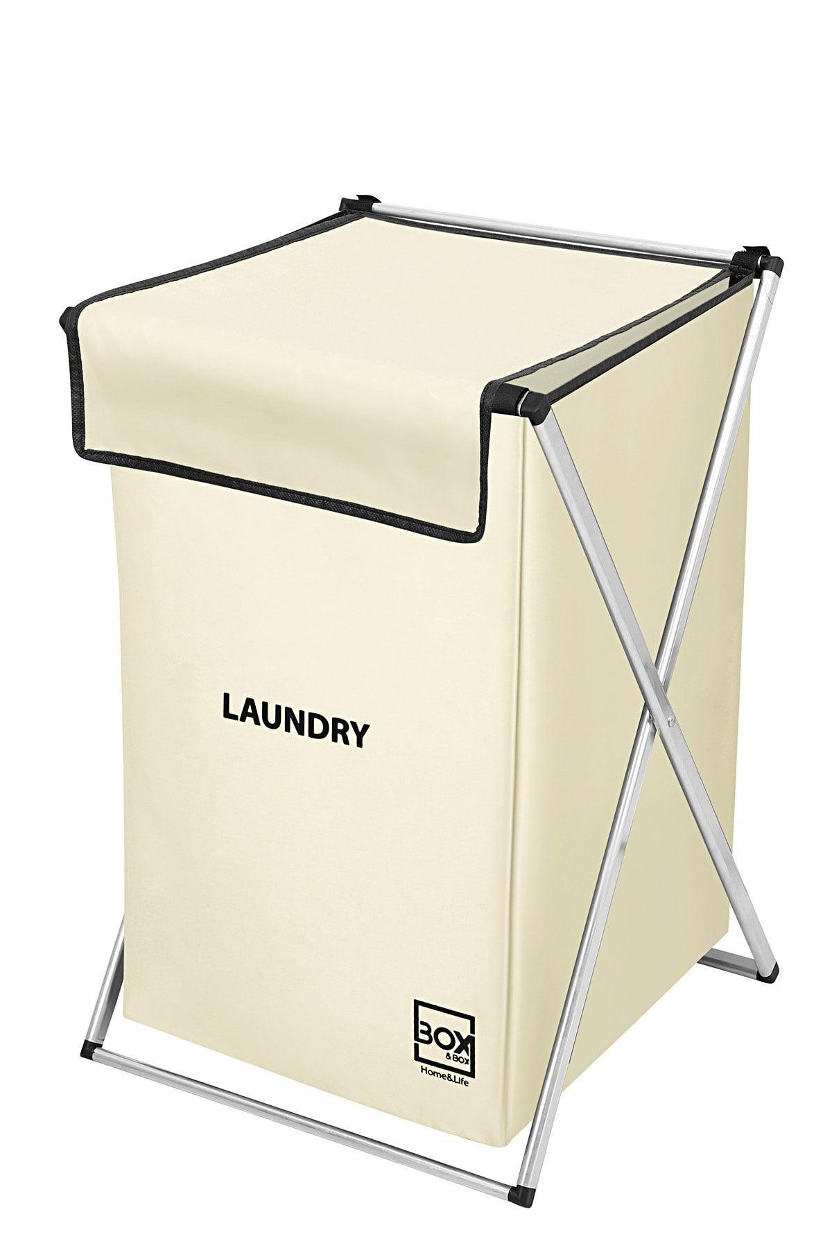 Single Compartment Laundry And Dirty Basket, Cream, Machine Washable Fabric Bag, 39x42x58 Cm - Swordslife