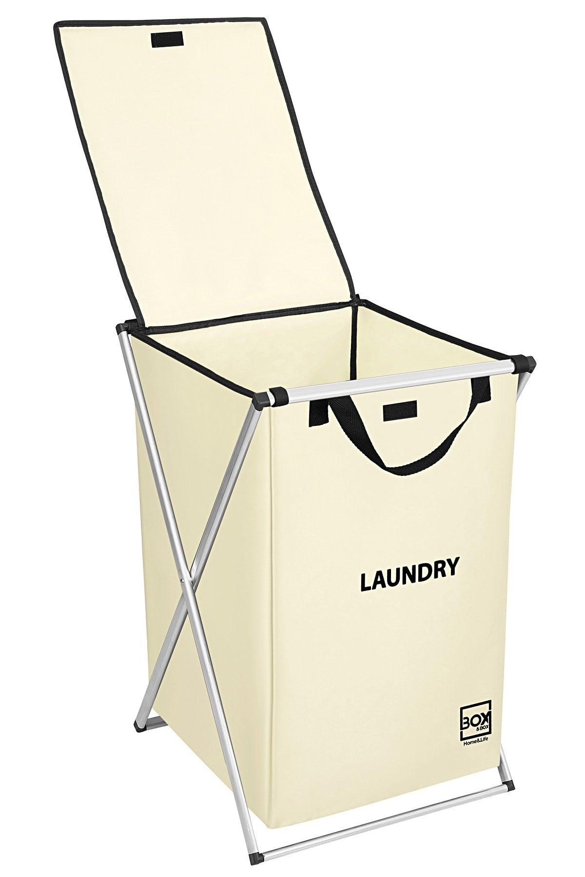 Single Compartment Laundry And Dirty Basket, Cream, Machine Washable Fabric Bag, 39x42x58 Cm - Swordslife