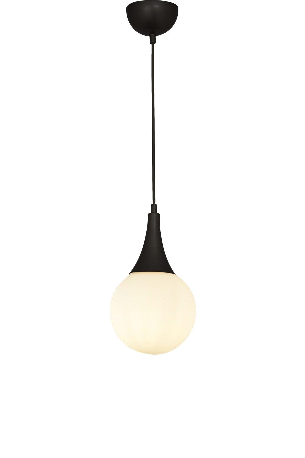 Single Drop Black Round White Glass Pendant Chandelier - Swordslife