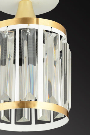 Single White Crystal Stone Plafonyer Yellow Striped Cylinder Downward Facing Luxury Chandelier - Swordslife
