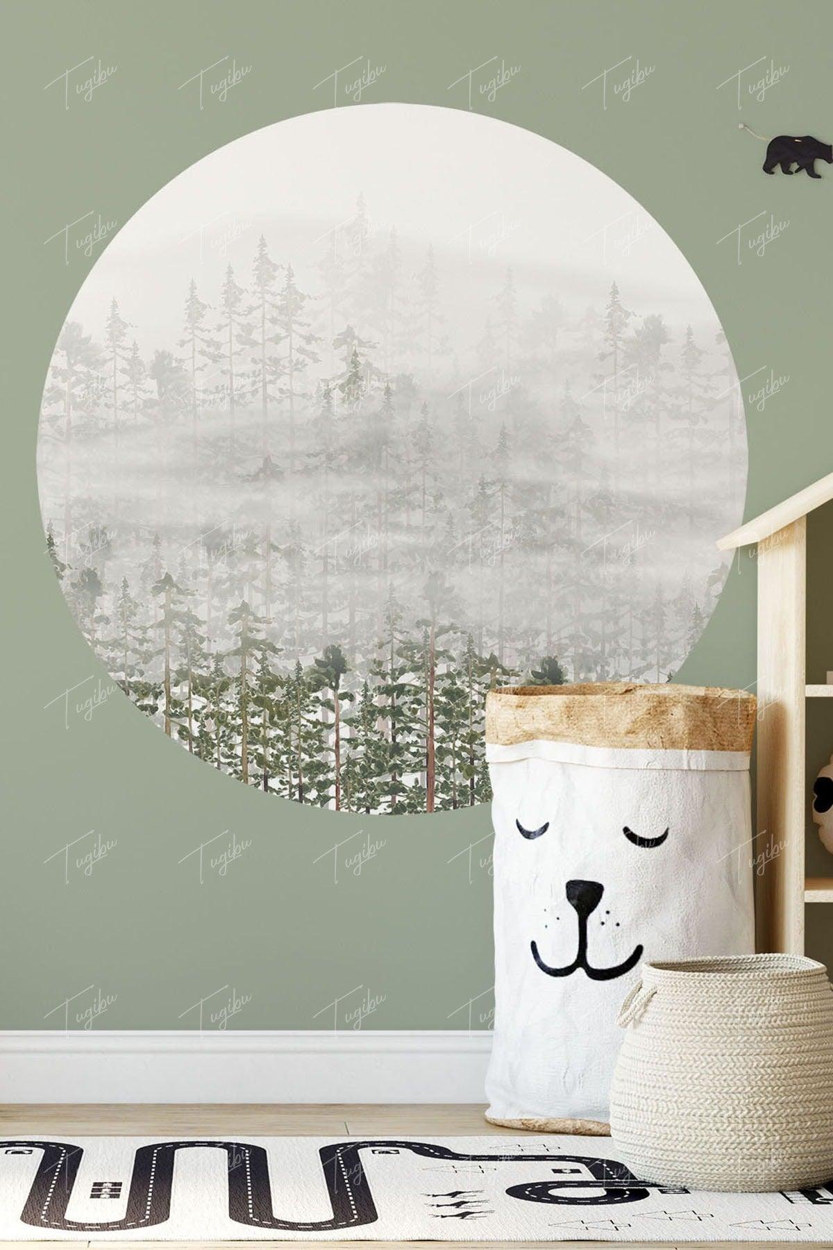Foggy Forest Round Circle Wall Sticker - Swordslife