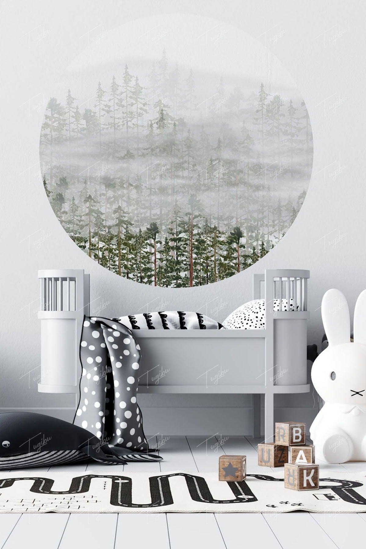 Foggy Forest Round Circle Wall Sticker - Swordslife
