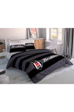Black Beşiktaş Striped Duvet Cover Set - Swordslife