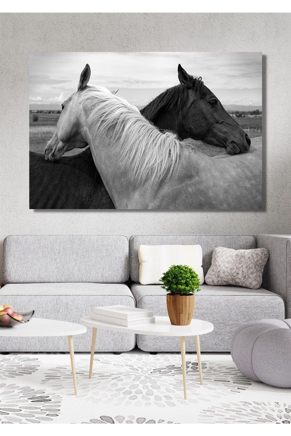 Black White Horses 70x100cm Canvas Painting Wall Decor For Living Room Living Bedroom Office Cafe Entrance - Swordslife