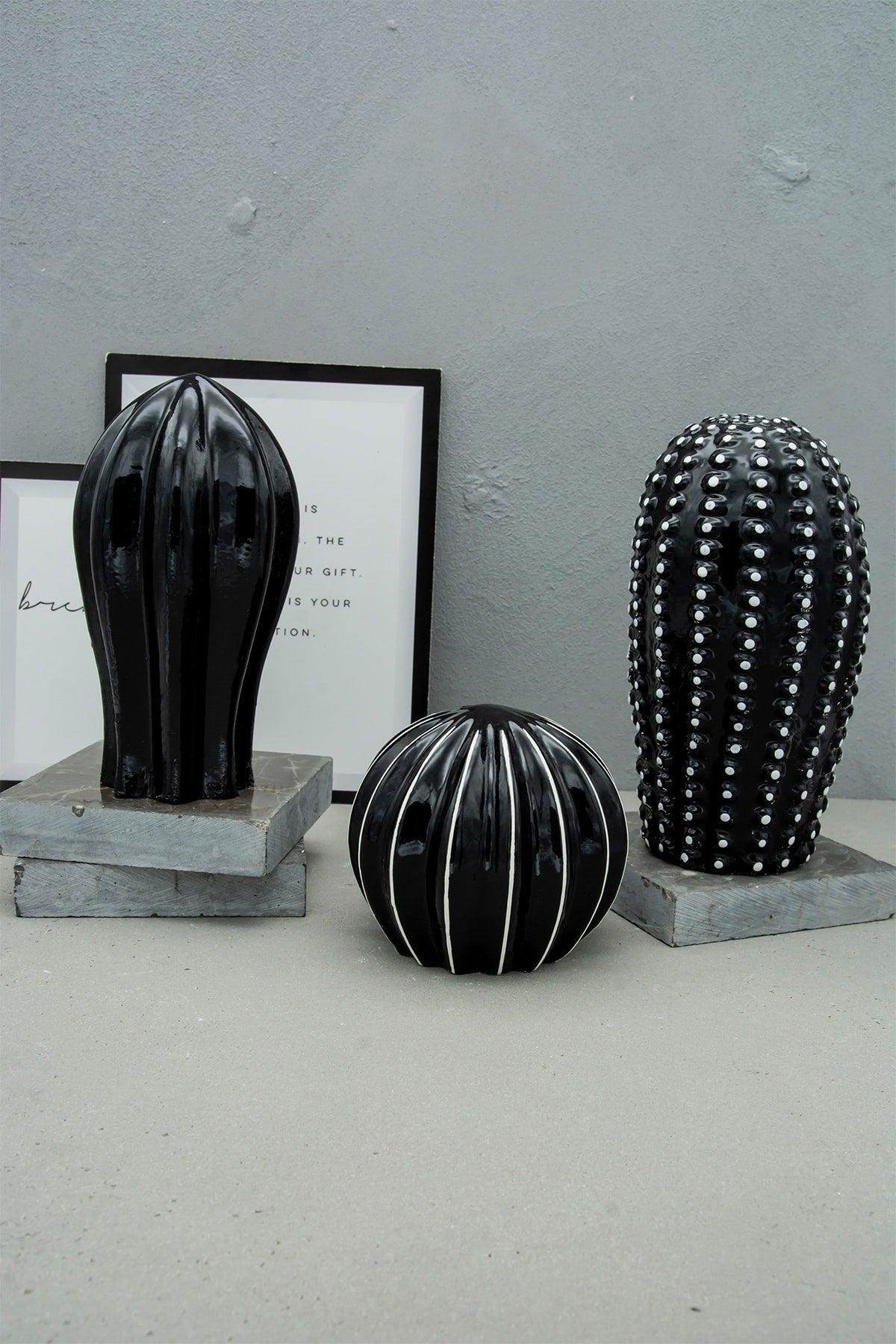 Black and White Detail Decorative 3 Piece Cactus Trinket Set - Swordslife