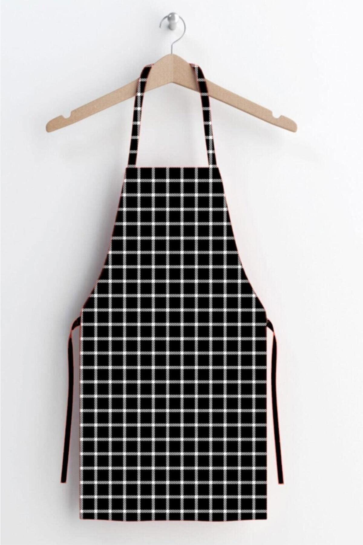 Black Checkered Pattern Stain Resistant Fabric Kitchen Apron - Swordslife