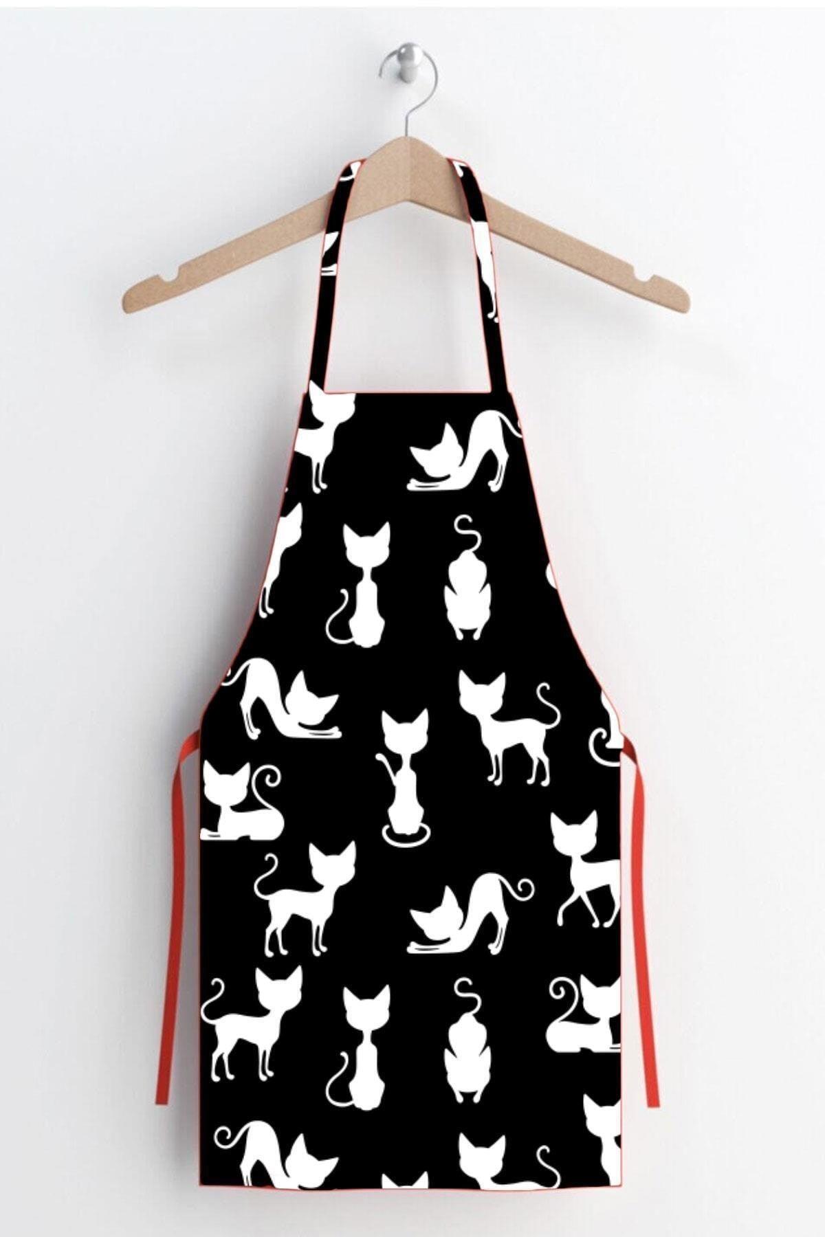 Black Cat Pattern Stain Resistant Fabric Kitchen Apron - Swordslife