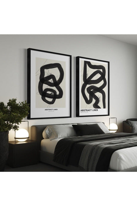 Black Abstract Lines Set of 2 Unframed Posters, Modern Painting Poster, Wall Decoration - Swordslife