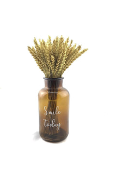 Amber Glass Vase with “Smile Today” Inscription – 20 cm Tall Decorative Bowl