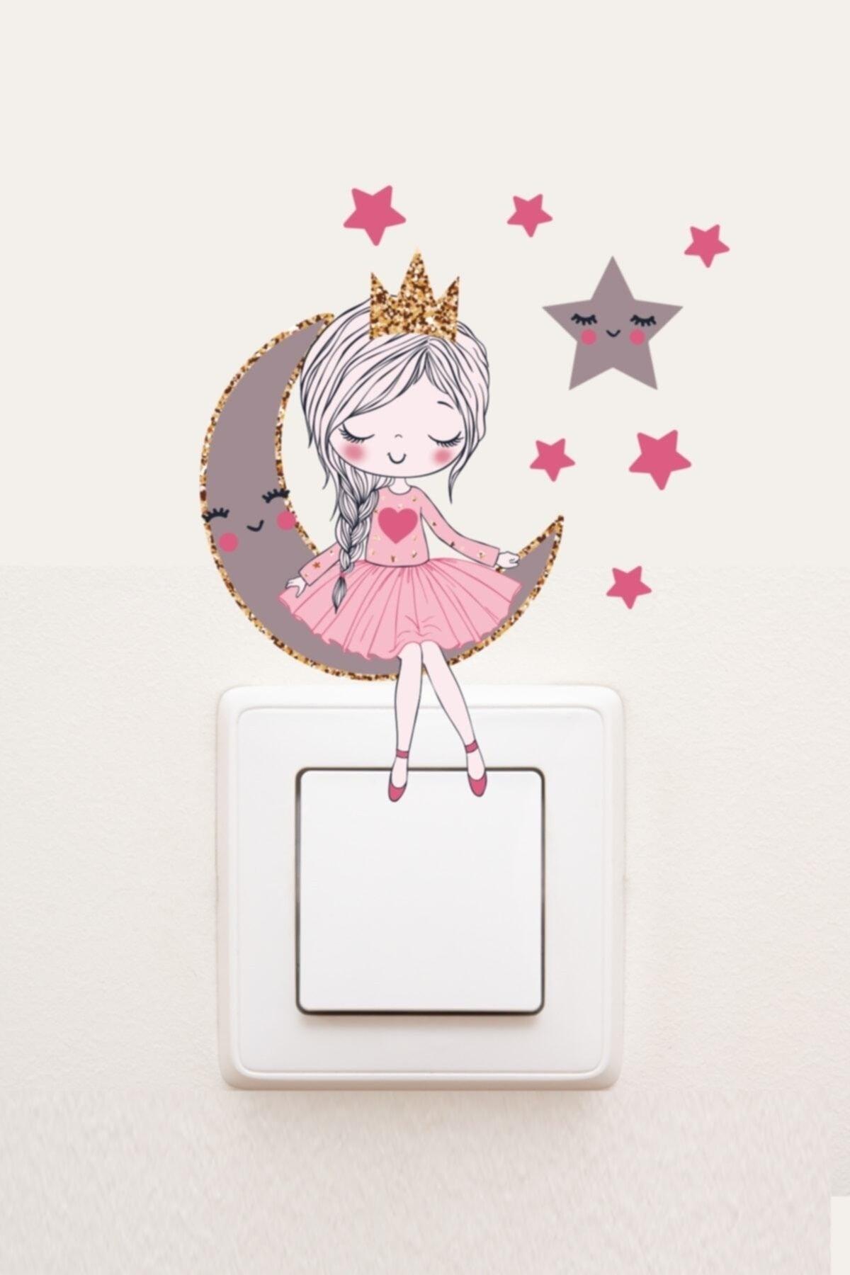 Socket Cute Girl Sitting On The Moon Kids Room Decor Socket Sticker - Swordslife