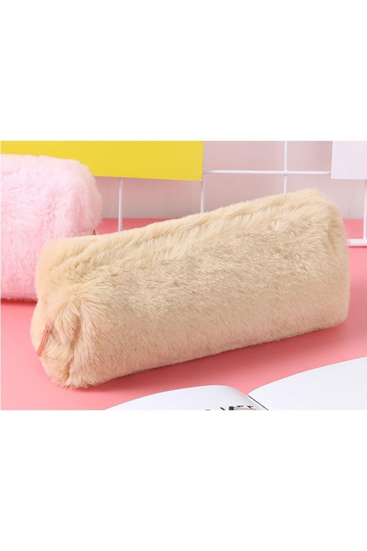 Soft Color Beige Plush Pencil Case Pen Holder Hand