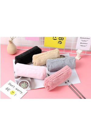 Soft Color Beige Plush Pencil Case Pencil Holder Hand