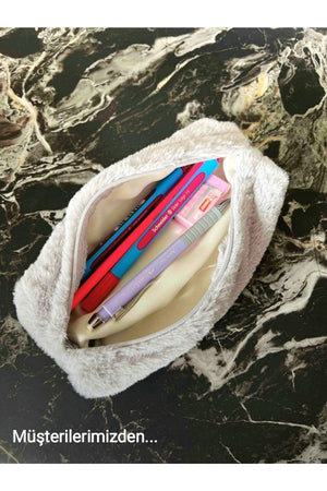 Soft Color Beige Plush Pencil Case Pencil Holder Hand