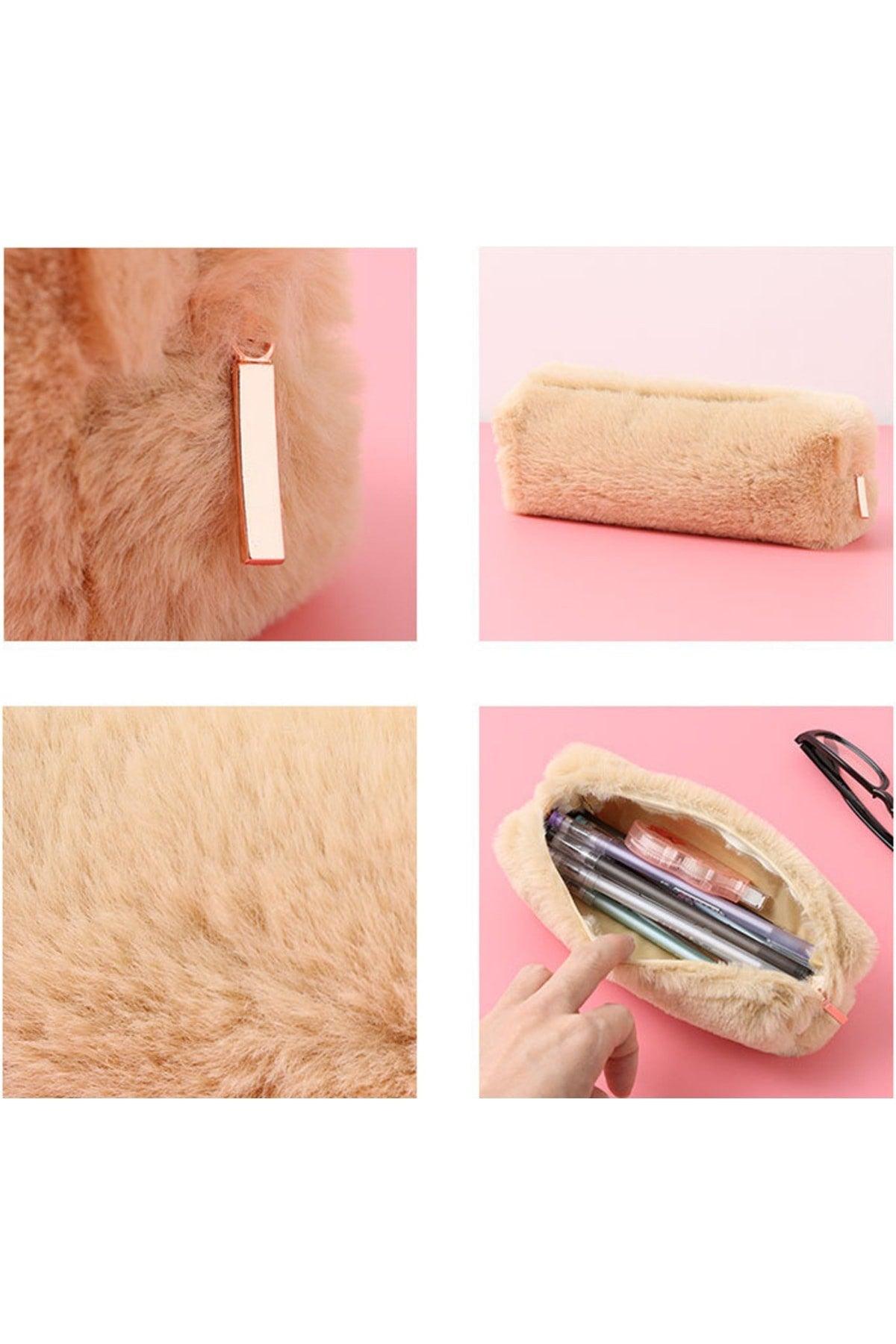 Soft Color Cream Plush Pencil Case Pen Holder Hand