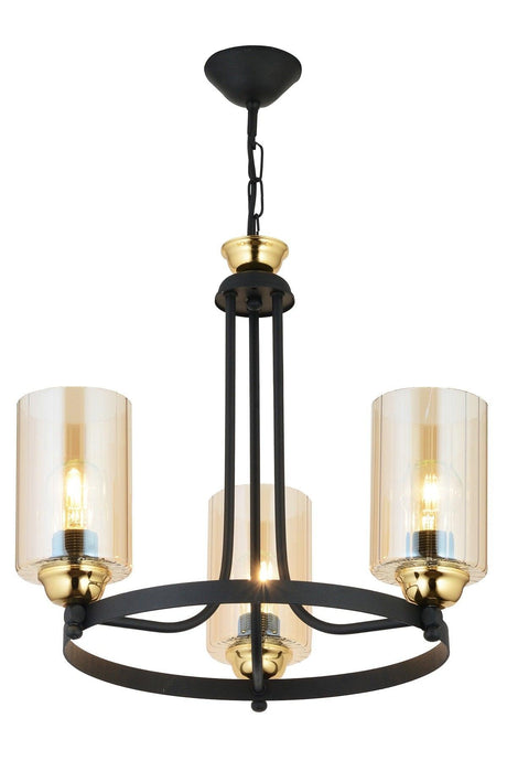 Space Triple Black Cylinder Glass Luxury Upward Facing Chandelier - Swordslife