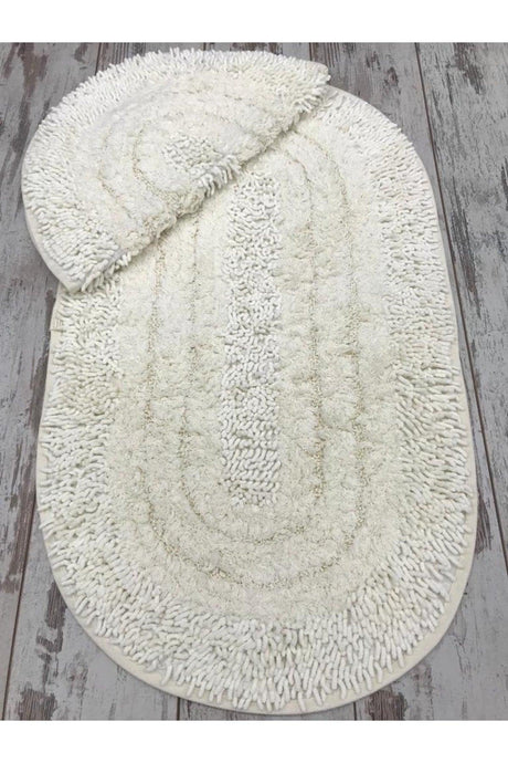 Spaghetti Oval Cream 2 Pcs 100% Cotton Bath Rug Mat Set Closet Set - Swordslife