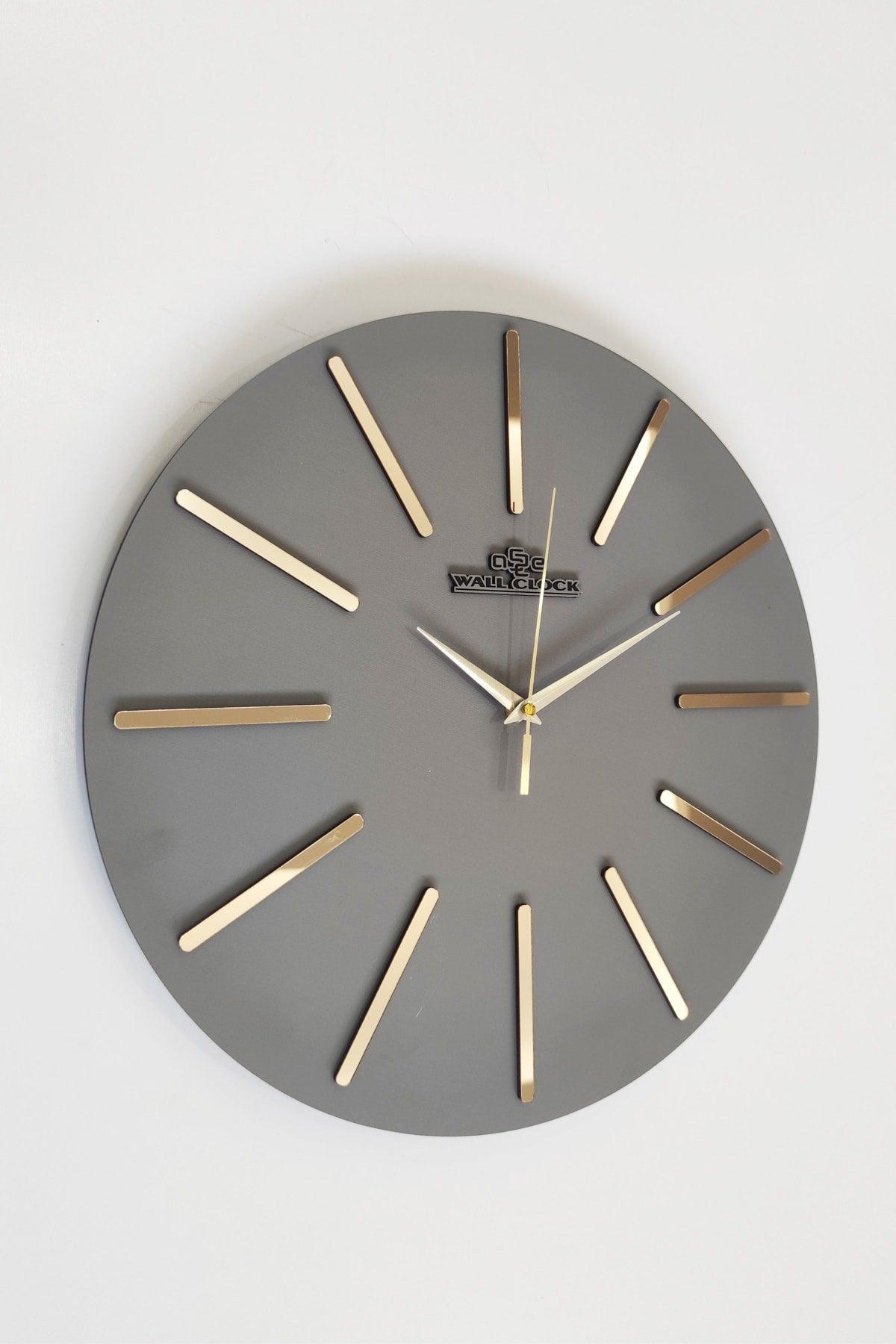 Special Decorative Mirrored Wall Clock Anthracite & Gold Silent Mechanism 37x37cm - Swordslife