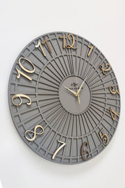 Special Striped Decorative Wall Clock Anthracite & Gold 50x50cm Silent Mechanism - Swordslife